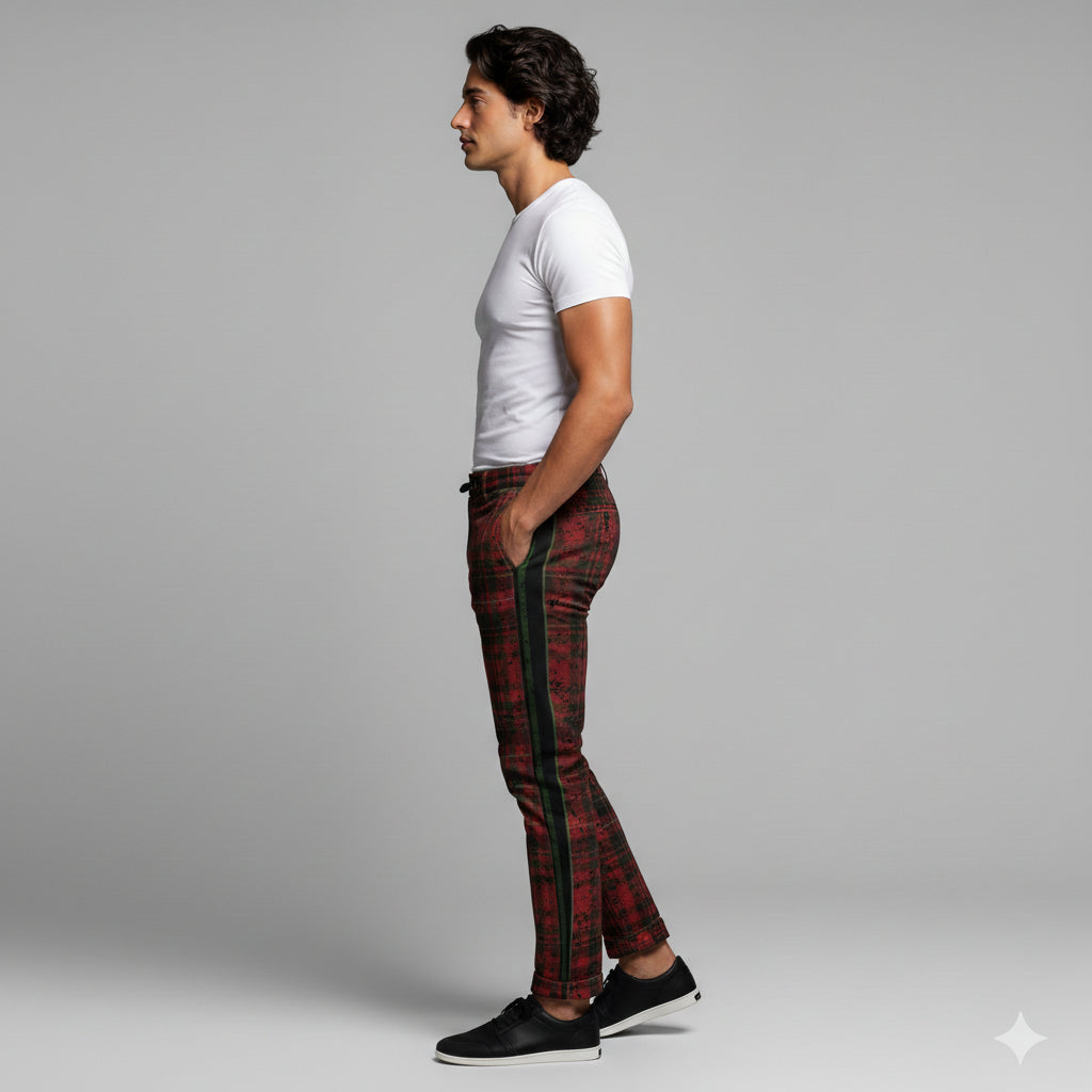 Splat Tartan Green MotoStripe™ Pegged Trousers