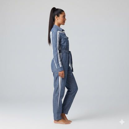 Acid Denim MotoStripe™ Button Jumpsuit