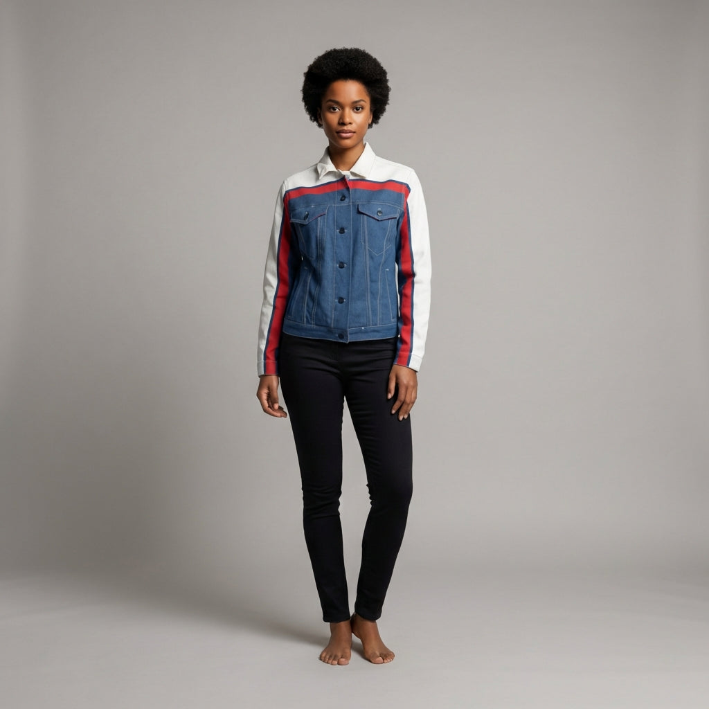 Retro MotoStripe™ Jean Jacket – Red, White & Blue