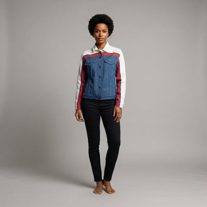 Retro MotoStripe™ Jean Jacket – Red, White & Blue