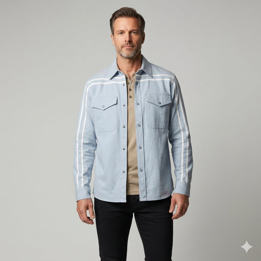 Wash Denim MotoStripe™ Snap Shirt
