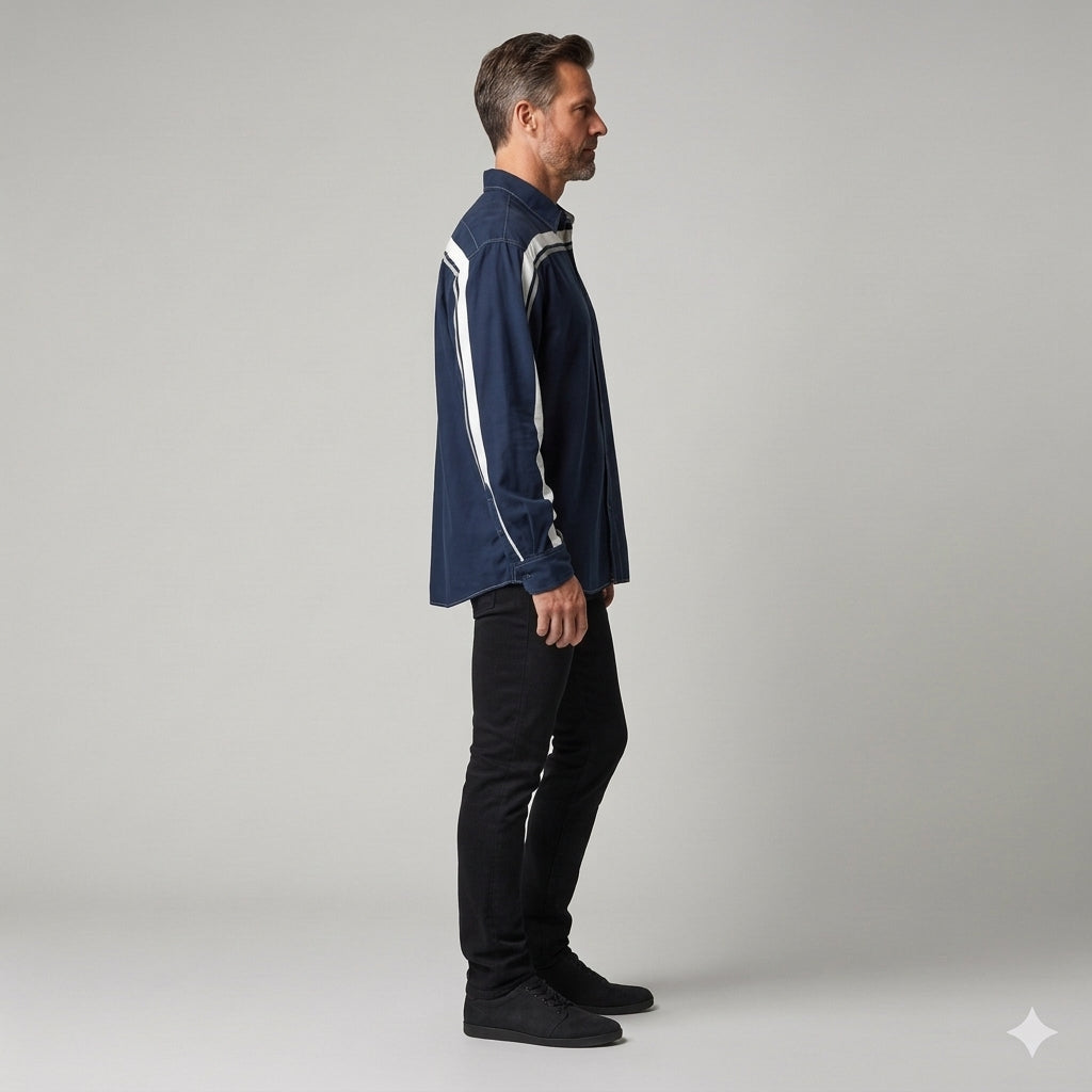 Navy MotoStripe™ Oversized Men’s Button-Down Shirt 💙⚡