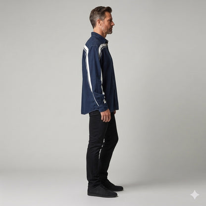 Navy MotoStripe™ Oversized Men’s Button-Down Shirt 💙⚡