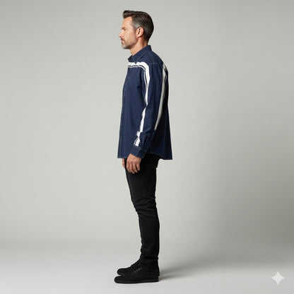 Navy MotoStripe™ Oversized Men’s Button-Down Shirt 💙⚡