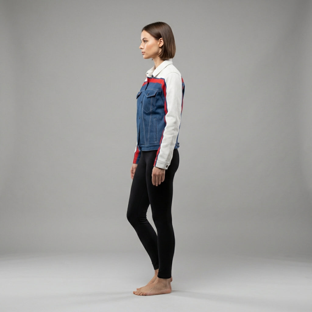 Retro MotoStripe™ Jean Jacket – Red, White & Blue