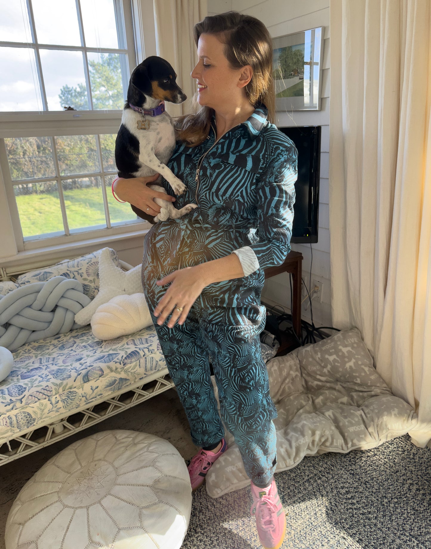 Blue Zebra Zip-up Jumpsuit