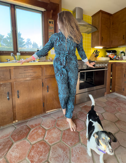 Blue Zebra Zip-up Jumpsuit