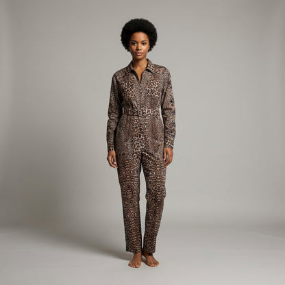 Leopard Head Zip Up Jumpsuit