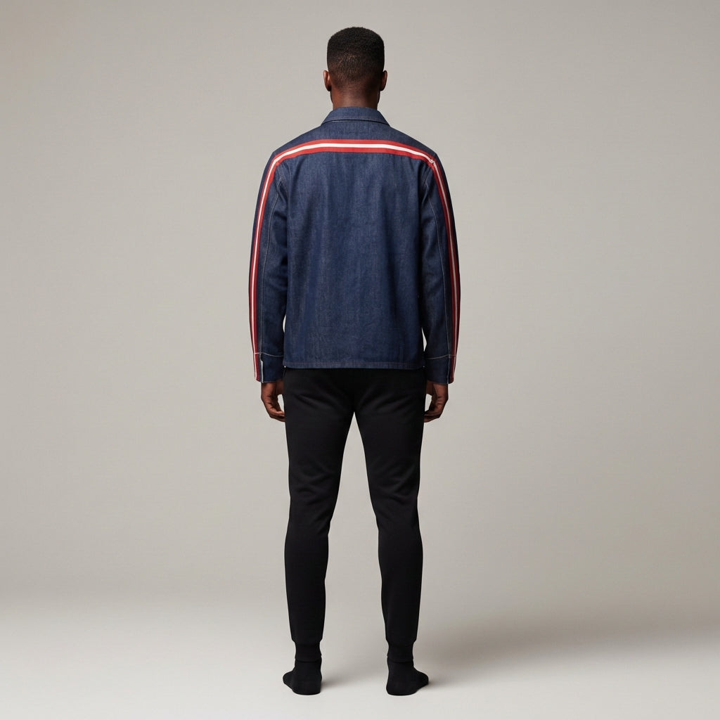 🟦🔴⚪ The Retro Blue MotoStripe™ Chore Coat