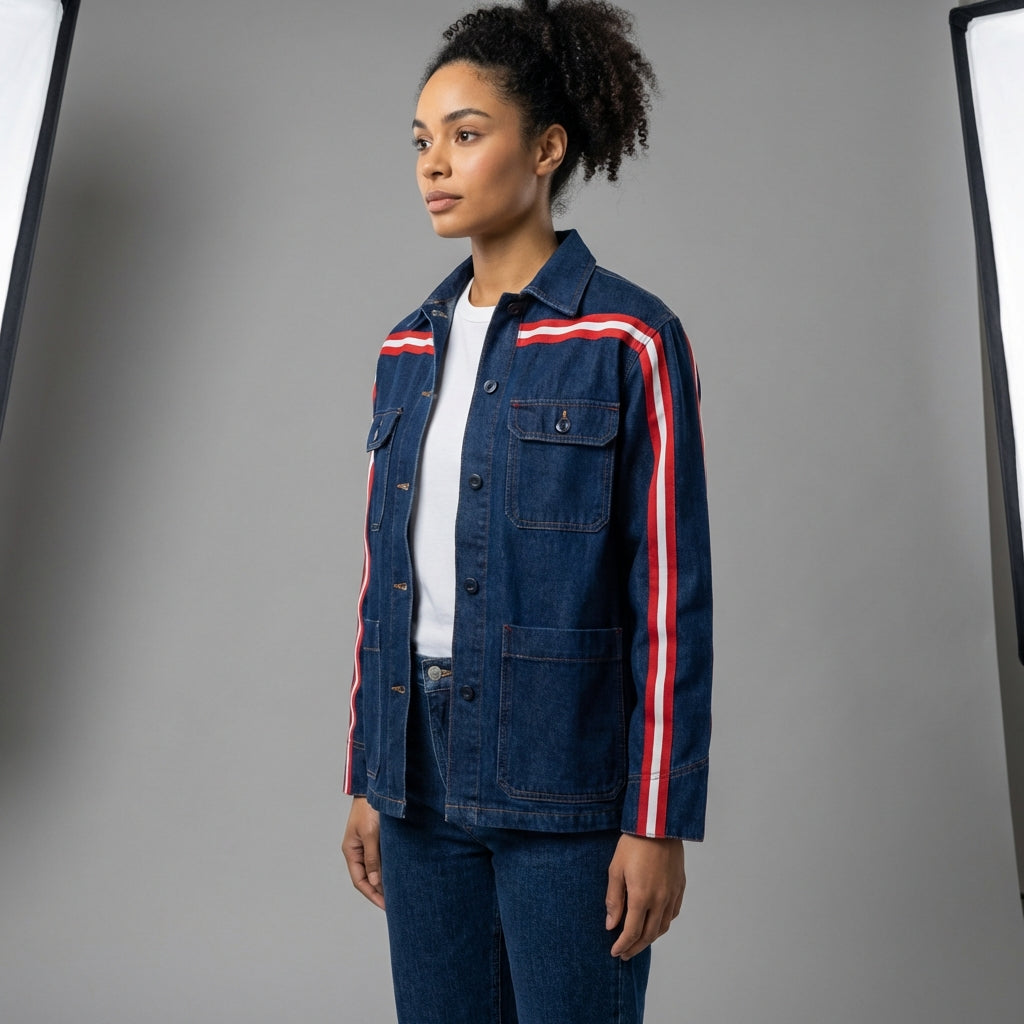 🟦🔴⚪ The Retro Blue MotoStripe™ Chore Coat