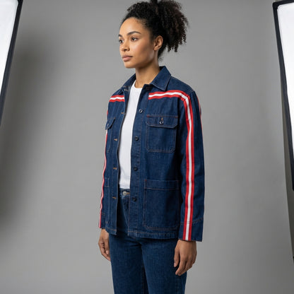 🟦🔴⚪ The Retro Blue MotoStripe™ Chore Coat