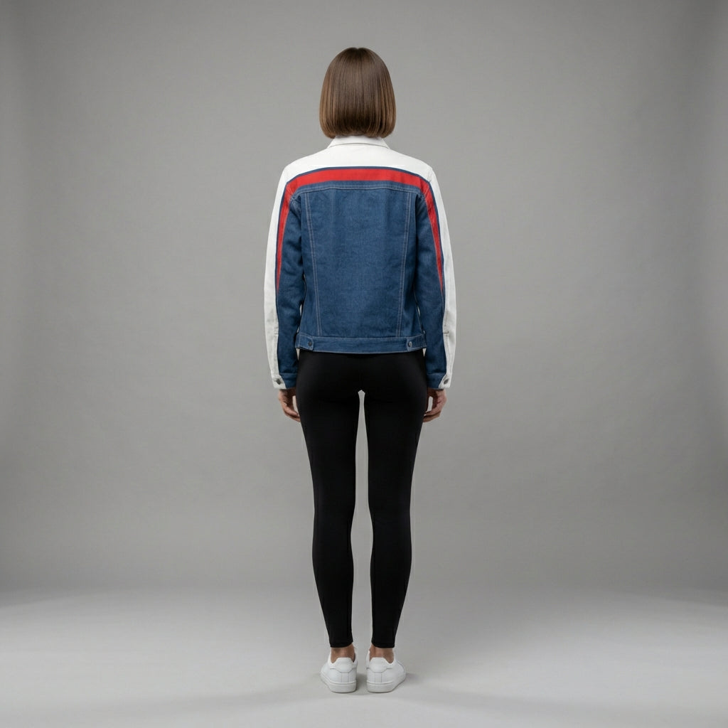 Retro MotoStripe™ Jean Jacket – Red, White & Blue
