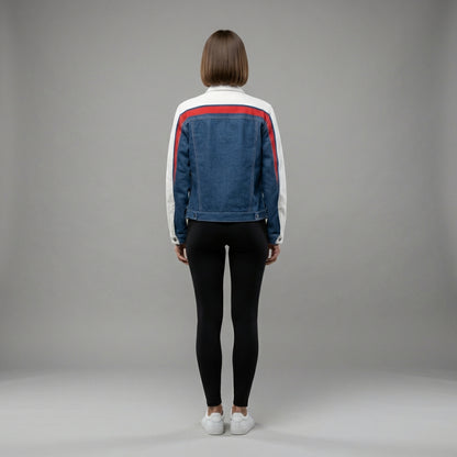 Retro MotoStripe™ Jean Jacket – Red, White & Blue