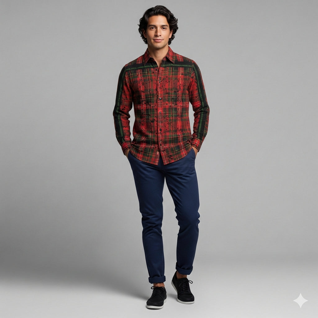 Splat Tartan Green MotoStripe™ Shirt