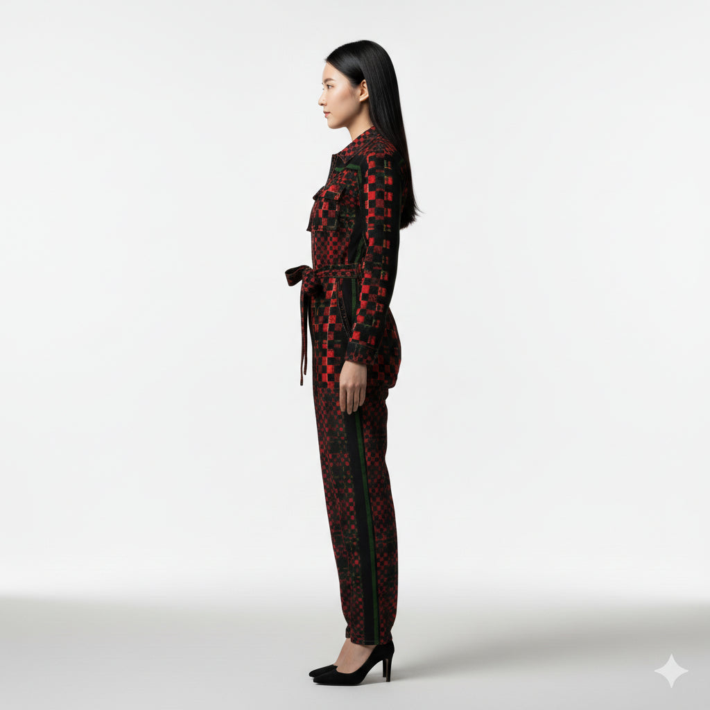 Tartan Chequed Splat MotoStripe™ Zip Jumpsuit