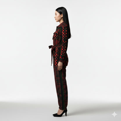 Tartan Chequed Splat MotoStripe™ Zip Jumpsuit