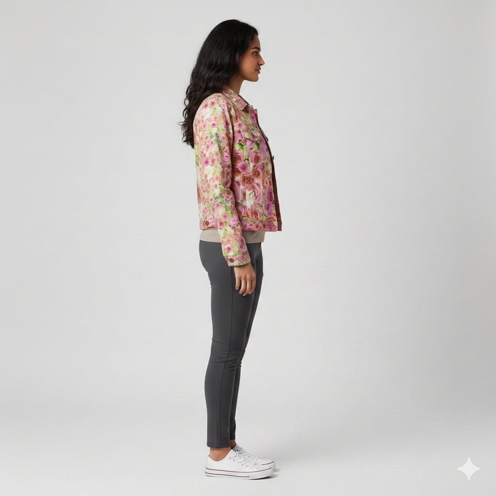 Rose & Hydrangea Women’s Jean Jacket 🌹🌸💚 