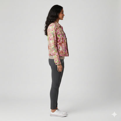 Rose & Hydrangea Women’s Jean Jacket 🌹🌸💚 