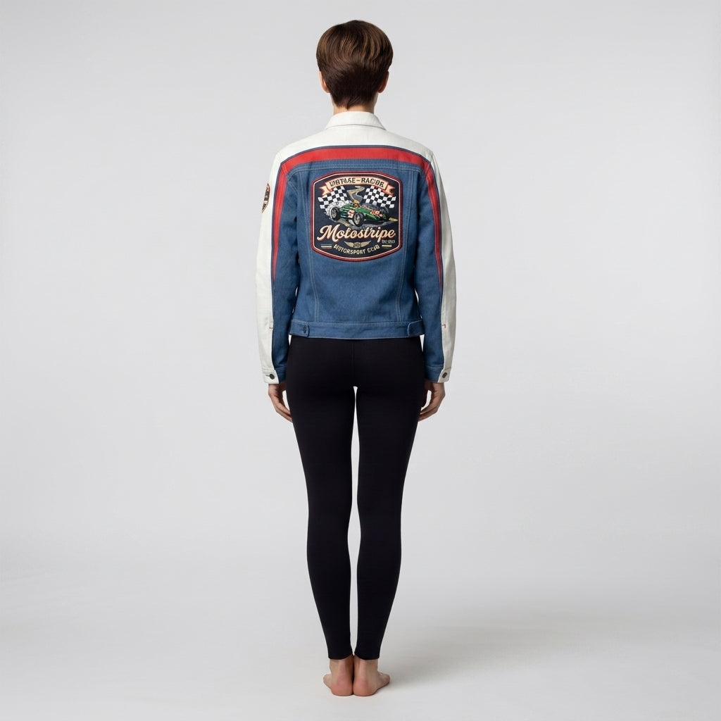 Retro MotoStripe™ Jean Jacket – Red, White & Blue