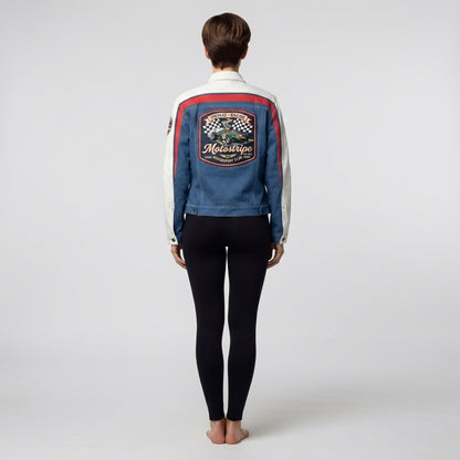 Retro MotoStripe™ Jean Jacket – Red, White & Blue