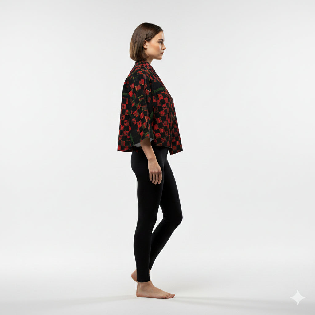 Tartan Chequed Splat MotoStripe™ Kimono Jacket