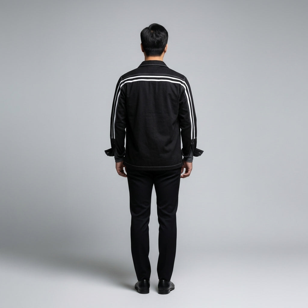 Black MotoStripe™ Organic Cotton Snap Shirt 