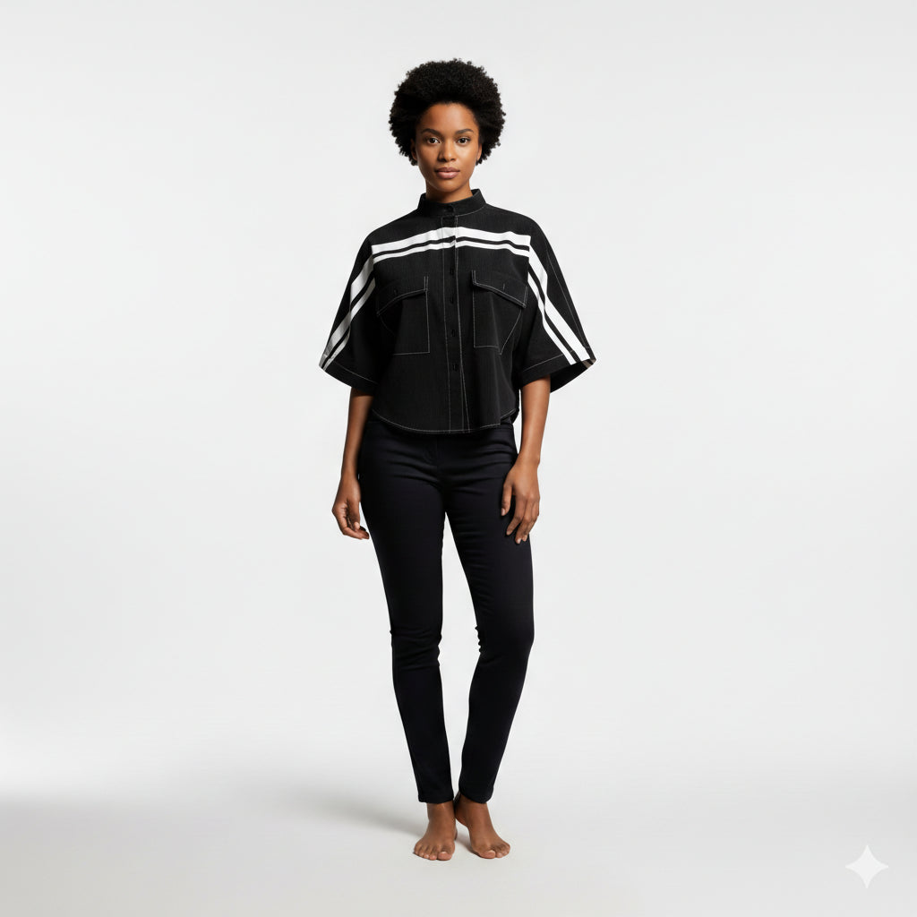 Black and White MotoStripe™ Kimono Jacket