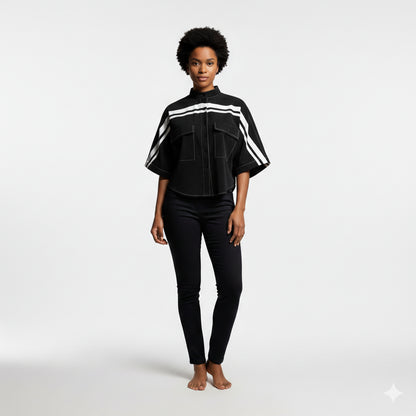Black and White MotoStripe™ Kimono Jacket