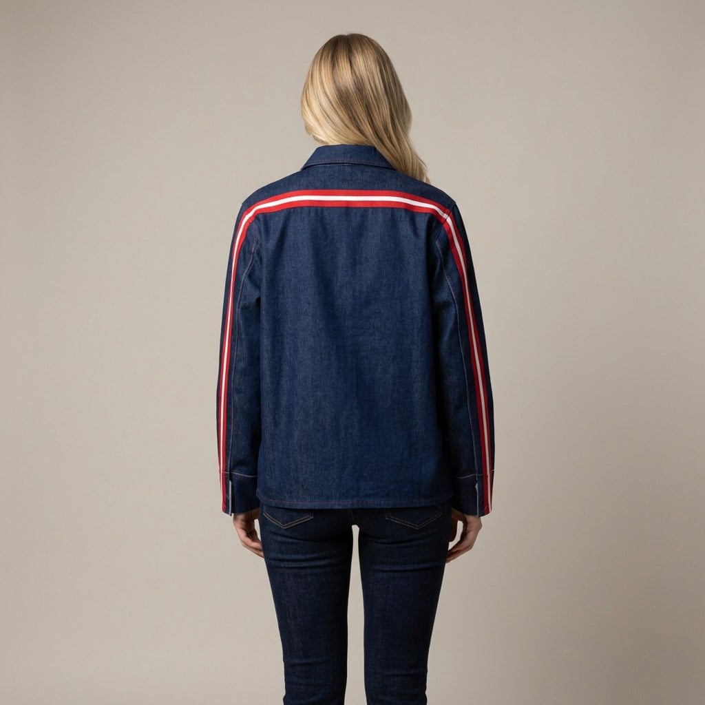 🟦🔴⚪ The Retro Blue MotoStripe™ Chore Coat