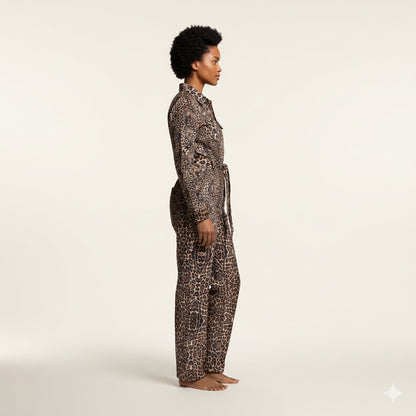 Leopard Head Zip Up Jumpsuit
