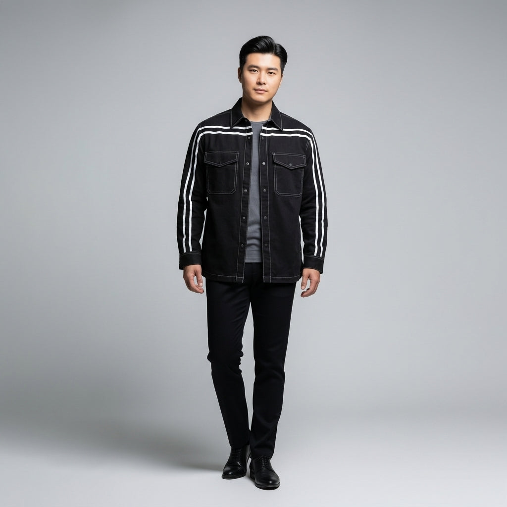 Black MotoStripe™ Organic Cotton Snap Shirt 