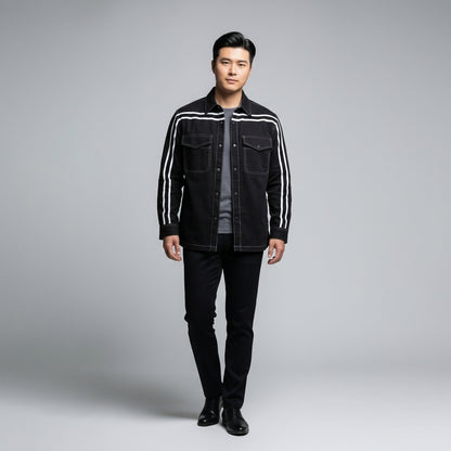 Black MotoStripe™ Organic Cotton Snap Shirt 