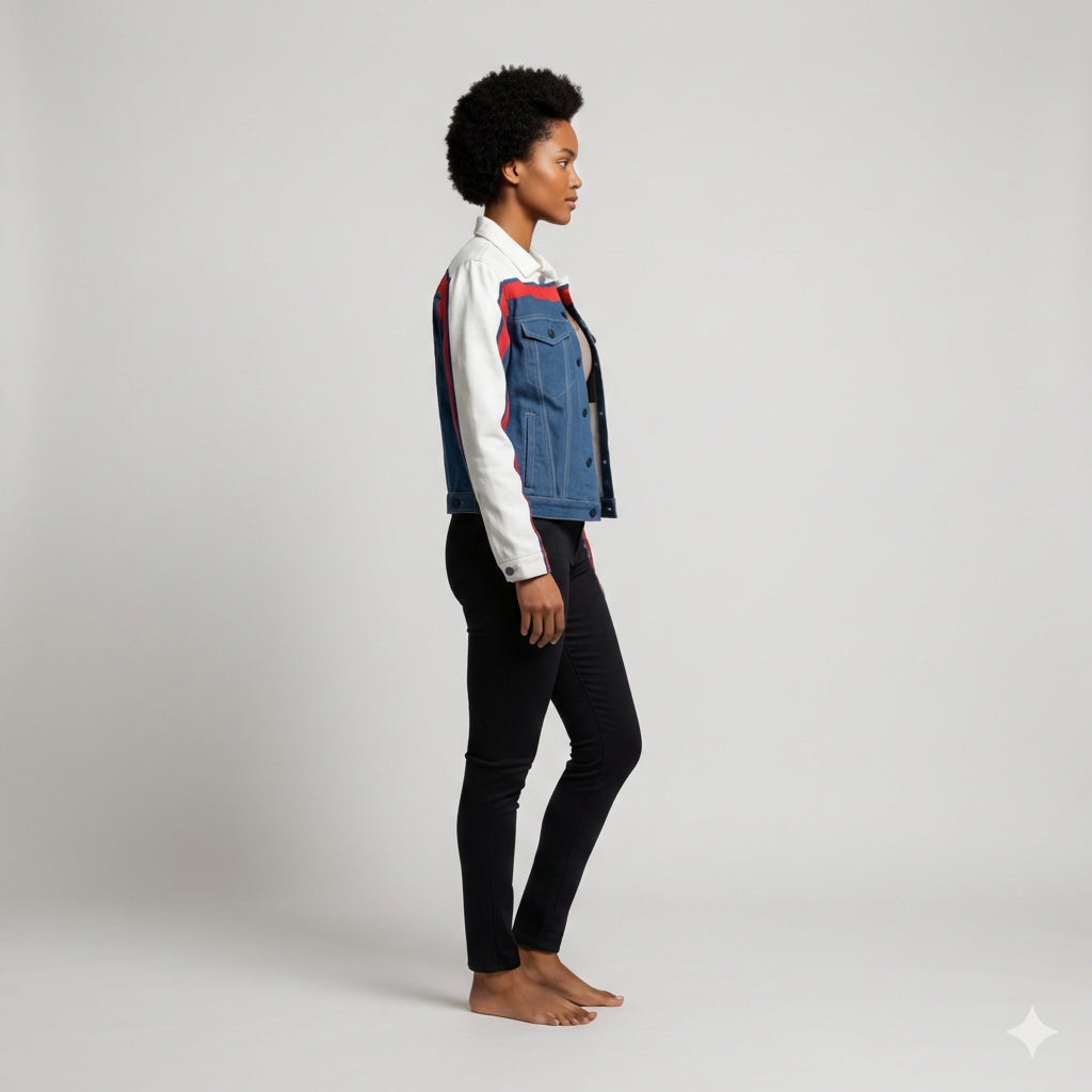 Retro MotoStripe™ Jean Jacket – Red, White & Blue