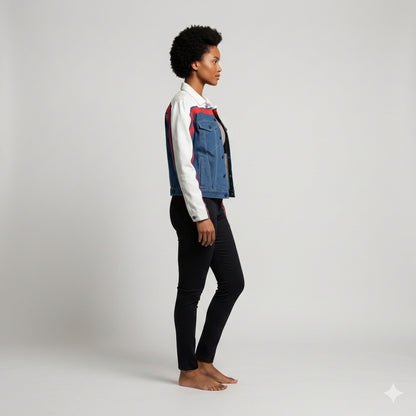 Retro MotoStripe™ Jean Jacket – Red, White & Blue