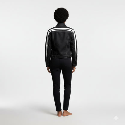 Black and White Stripe Women's Jean Jacket