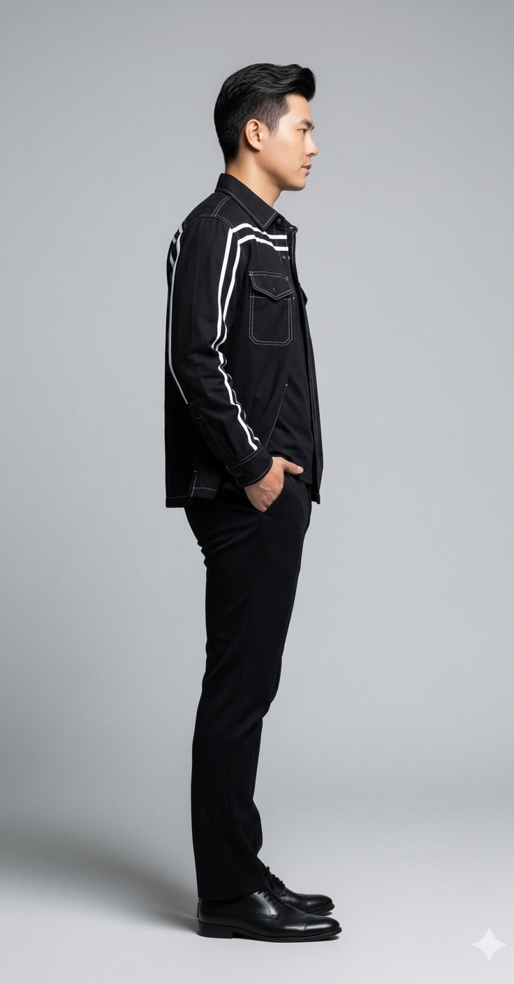 Black MotoStripe™ Organic Cotton Snap Shirt 