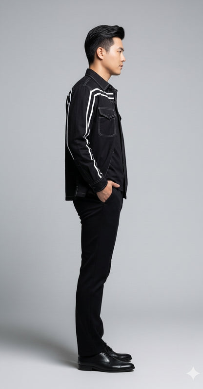 Black MotoStripe™ Organic Cotton Snap Shirt 