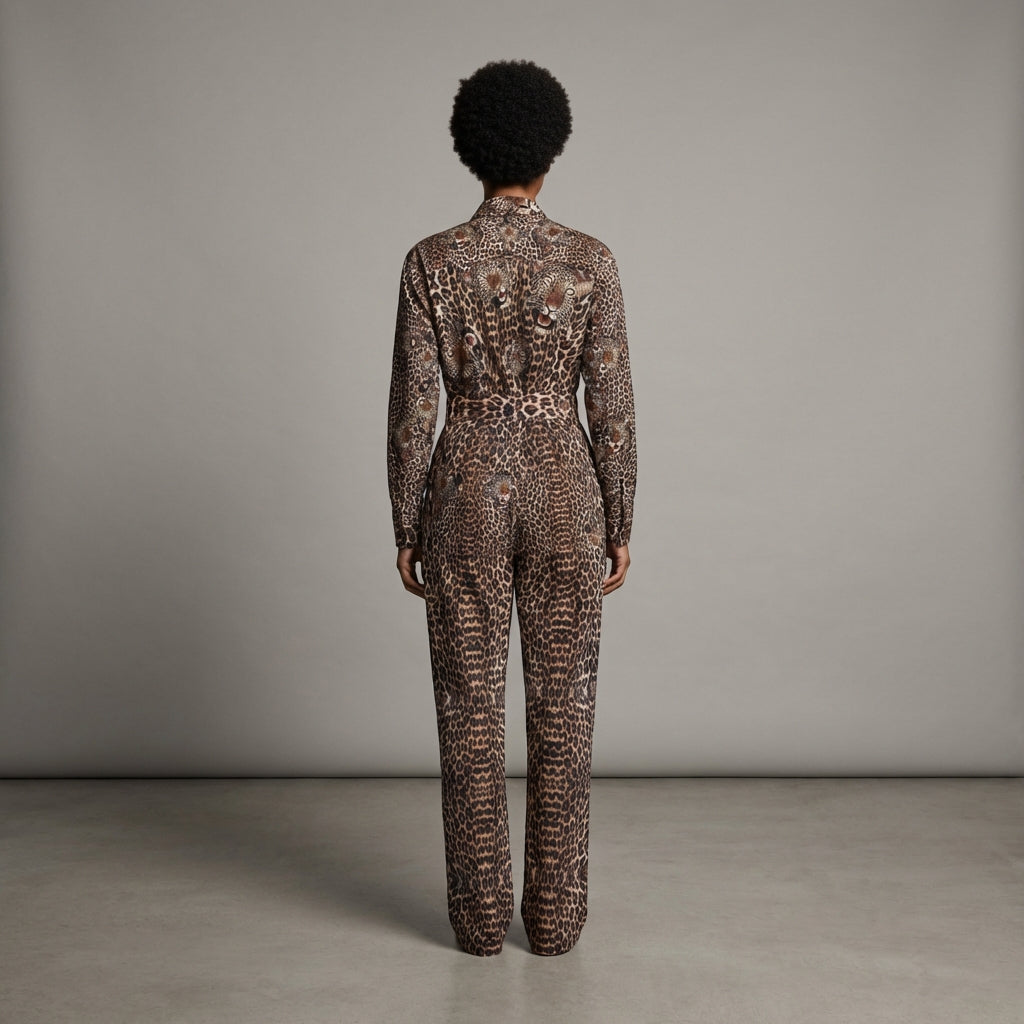 Leopard Head Zip Up Jumpsuit