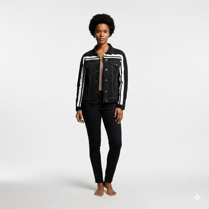 Black and White Stripe Women's Jean Jacket