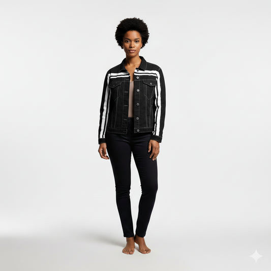 Black and White Stripe Women's Jean Jacket