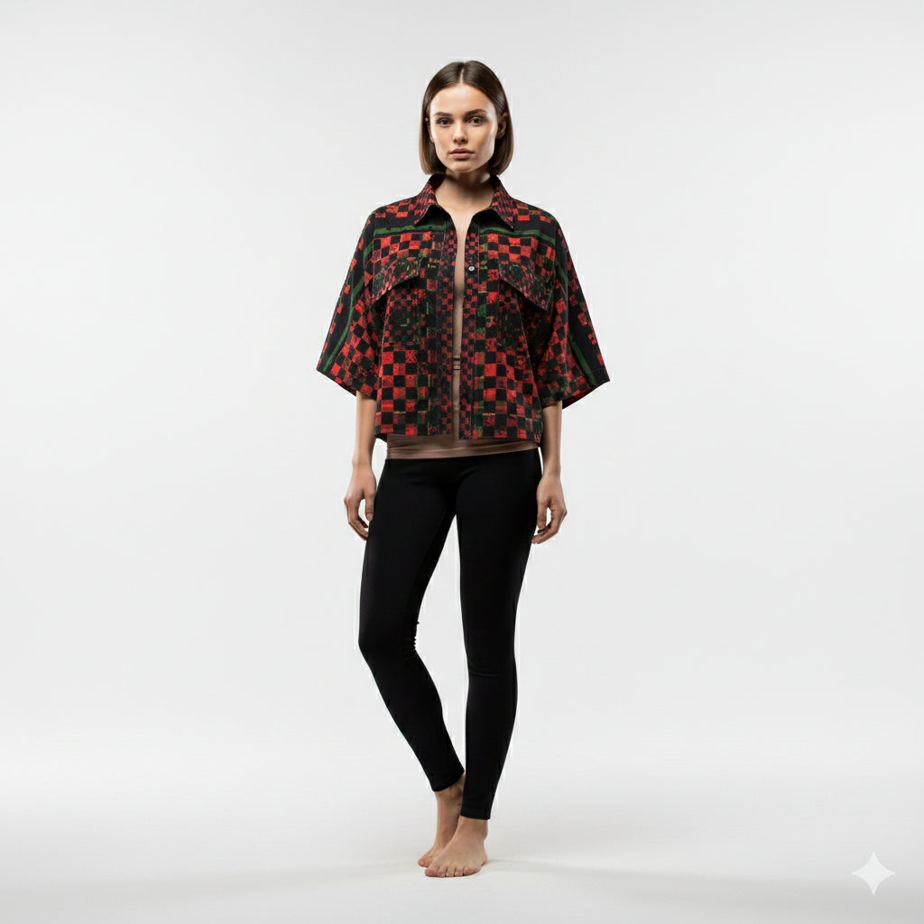Tartan Chequed Splat MotoStripe™ Kimono Jacket