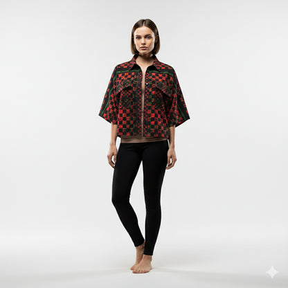 Tartan Chequed Splat MotoStripe™ Kimono Jacket