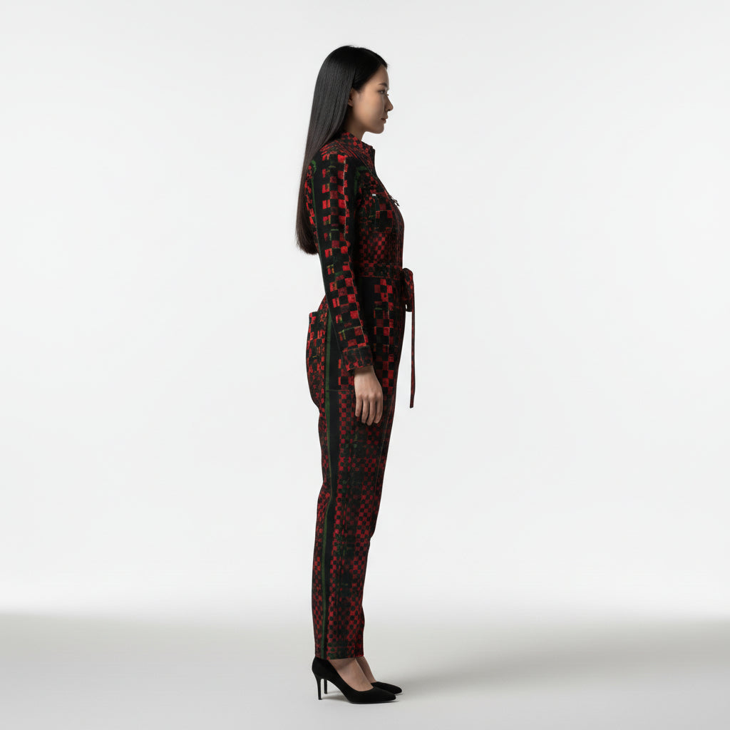 Tartan Chequed Splat MotoStripe™ Zip Jumpsuit