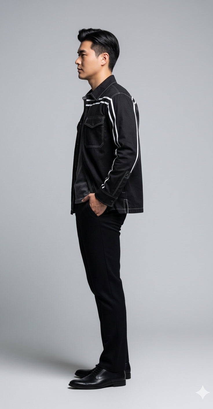 Black MotoStripe™ Organic Cotton Snap Shirt 