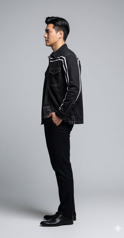 Black MotoStripe™ Organic Cotton Snap Shirt 