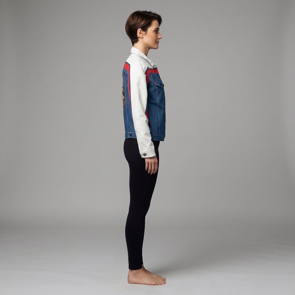 Retro MotoStripe™ Jean Jacket – Red, White & Blue