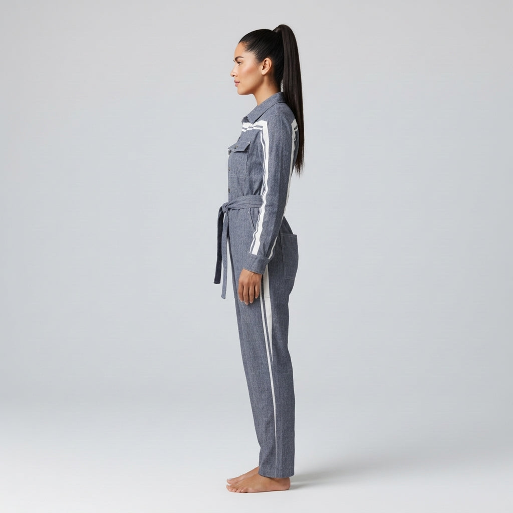 Acid Denim MotoStripe™ Button Jumpsuit