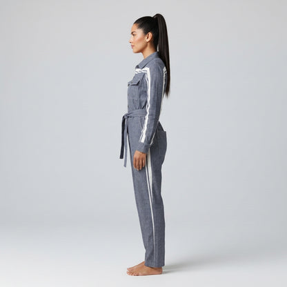 Acid Denim MotoStripe™ Button Jumpsuit
