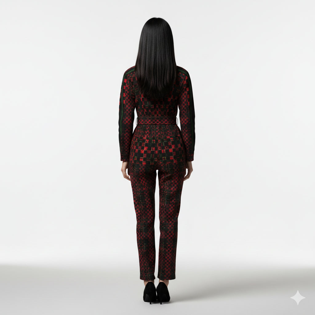 Tartan Chequed Splat MotoStripe™ Zip Jumpsuit