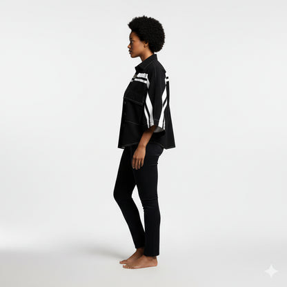 Black and White MotoStripe™ Kimono Jacket